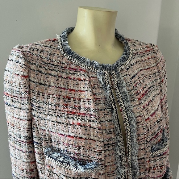 525 America Women’s Pink Cream Gold Tweed Fringe Jacket Blazer BohoGlam Barbie M - Picture 5 of 16